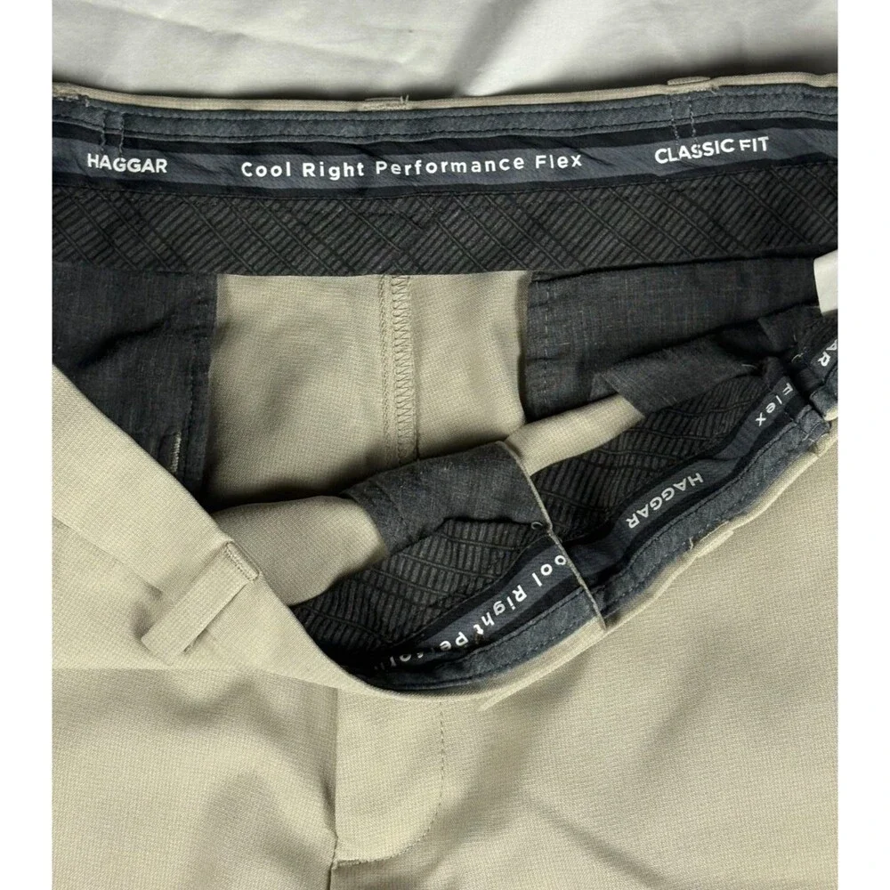 Haggar Cool Right Performance Flex Pants Mens 34x30 Khaki Classic Fit Flat Front - Picture 4 of 10